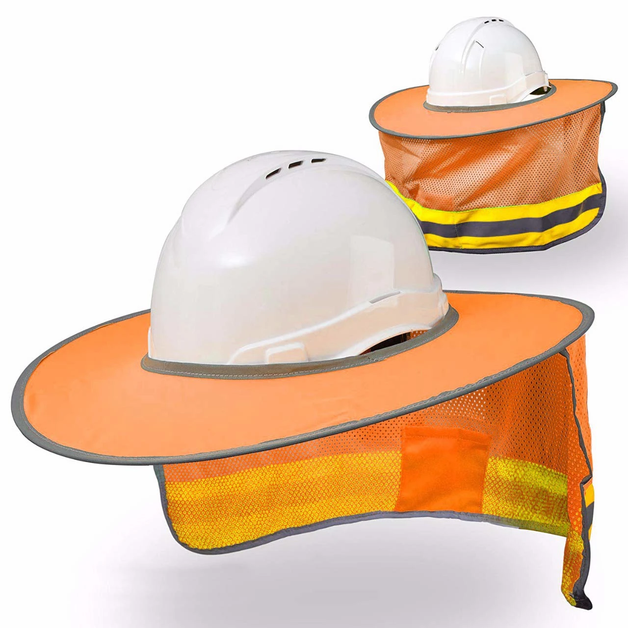 Orange sun protector for hard hat with reflective